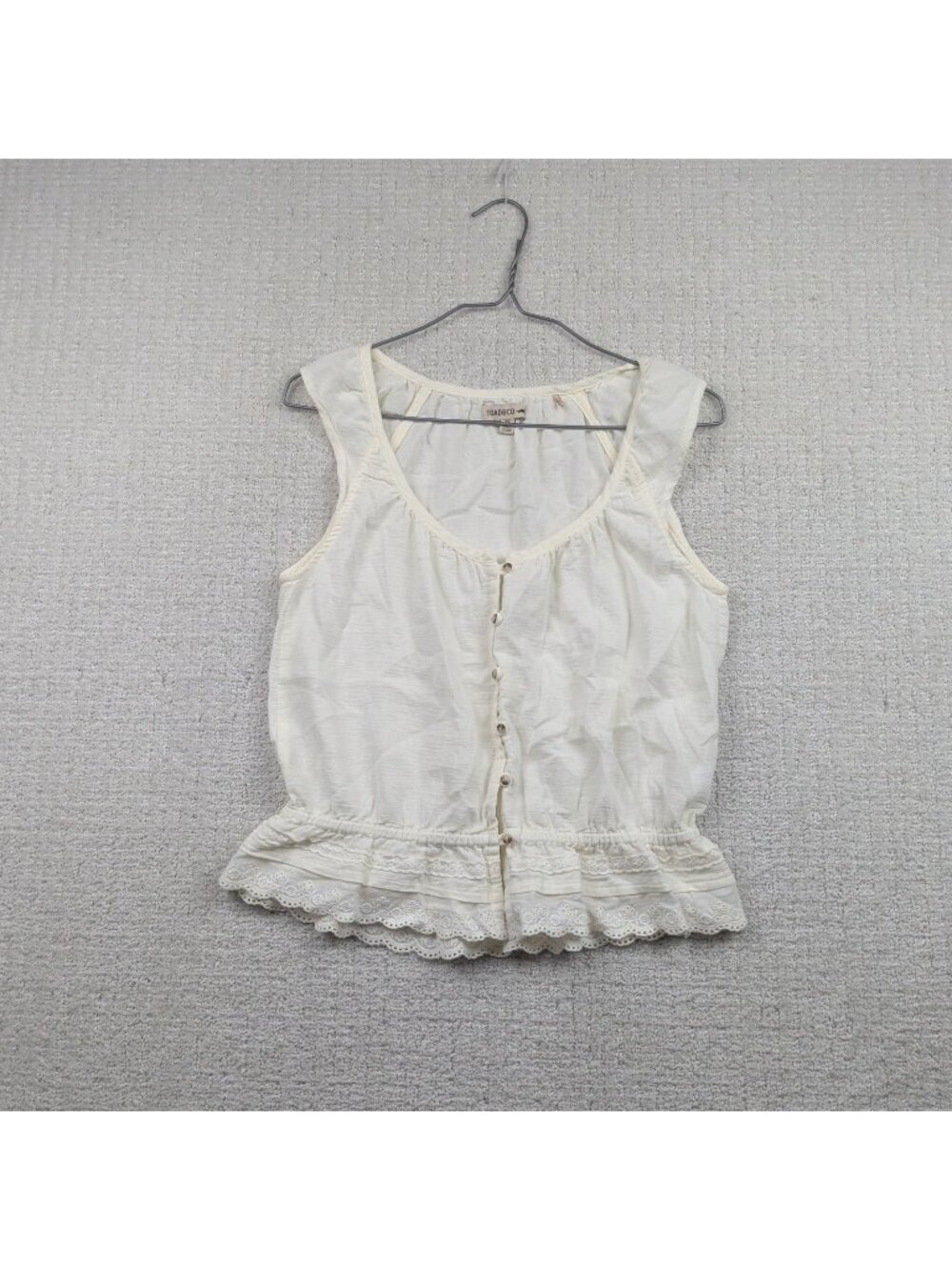 Y2K Toad&Co Manzana Tank Top Women’s Size XS Cream Ruffle Hem Boho Indie Lace